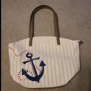 NWT VERA BRADLEY STRAW TOTE REGATTA ANCHOR NAVY